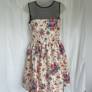 RED Valentino Floral Dress with Black Mesh